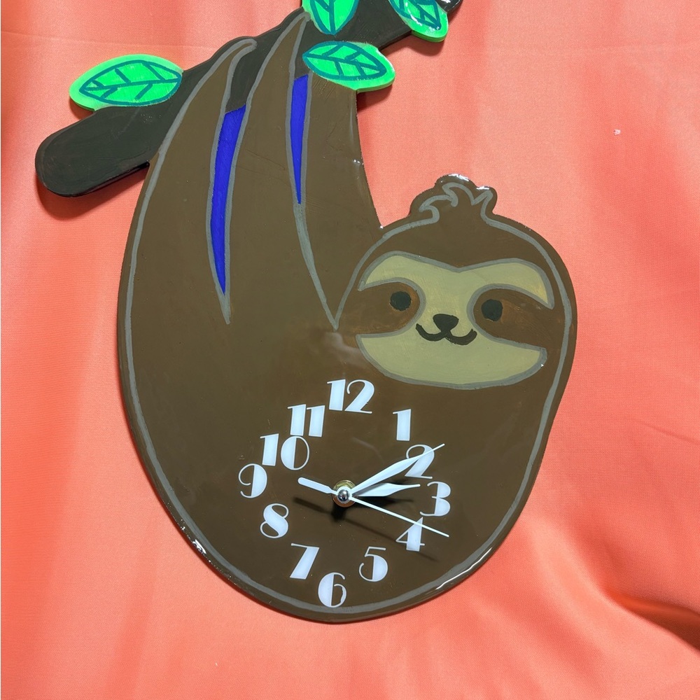Hand painted Brown Sloth Wall Clock